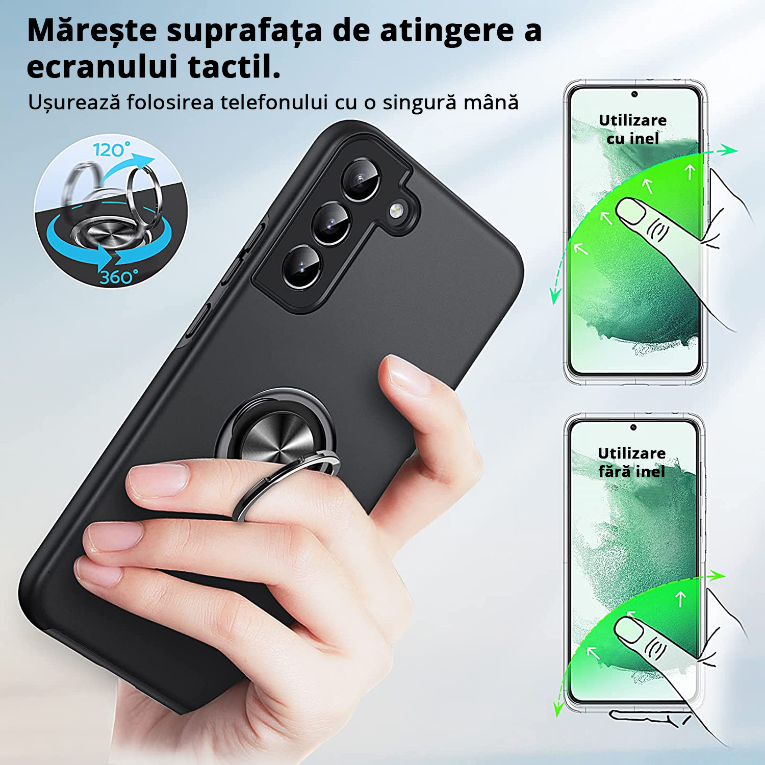 Husă pentru Samsung Galaxy S22 Plus cu inel rotativ pentru a utiliza telefonul cu o singură mână