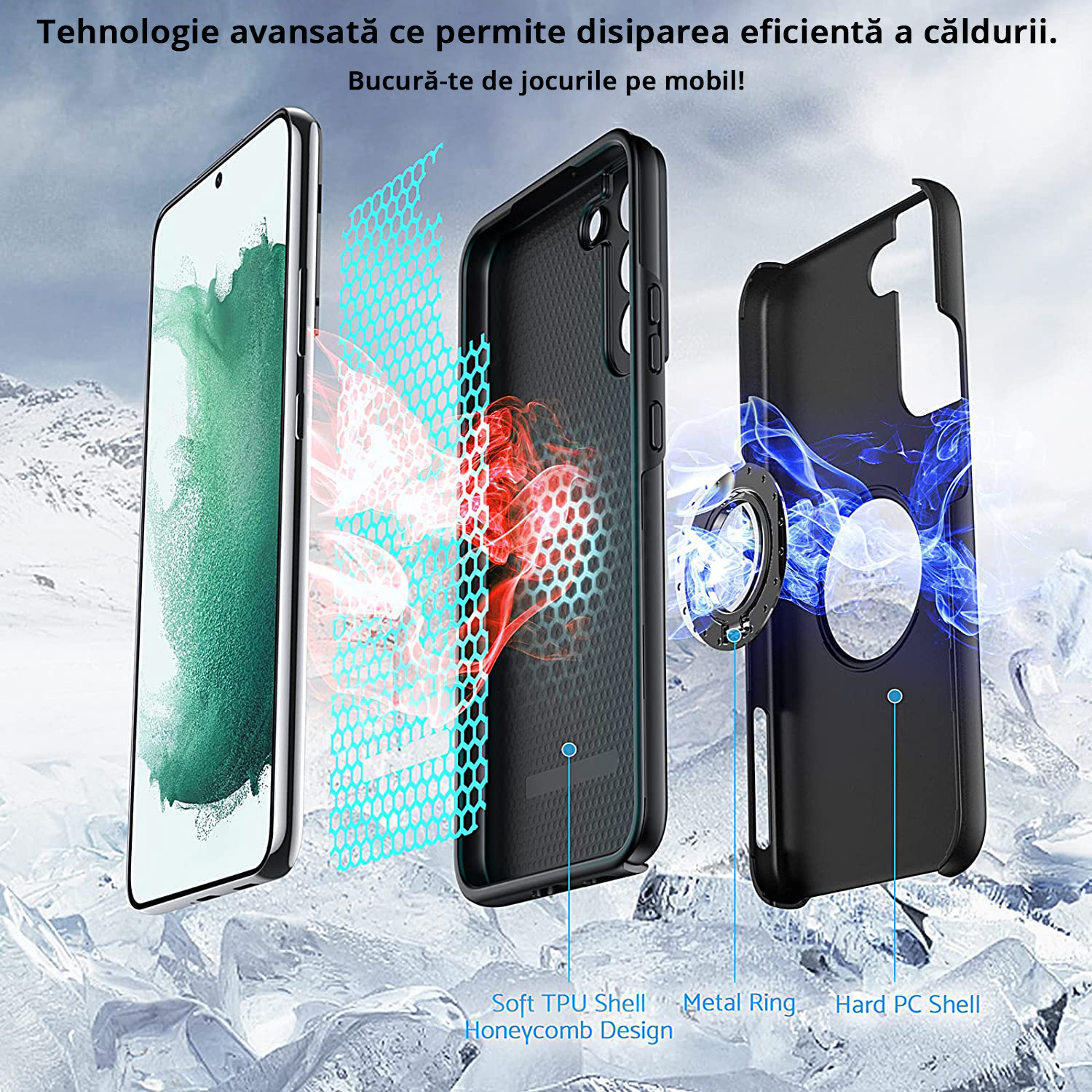 Husă pentru Samsung Galaxy S22 Plus, culoare negru, are tehnologie ce permite disiparea căldurii