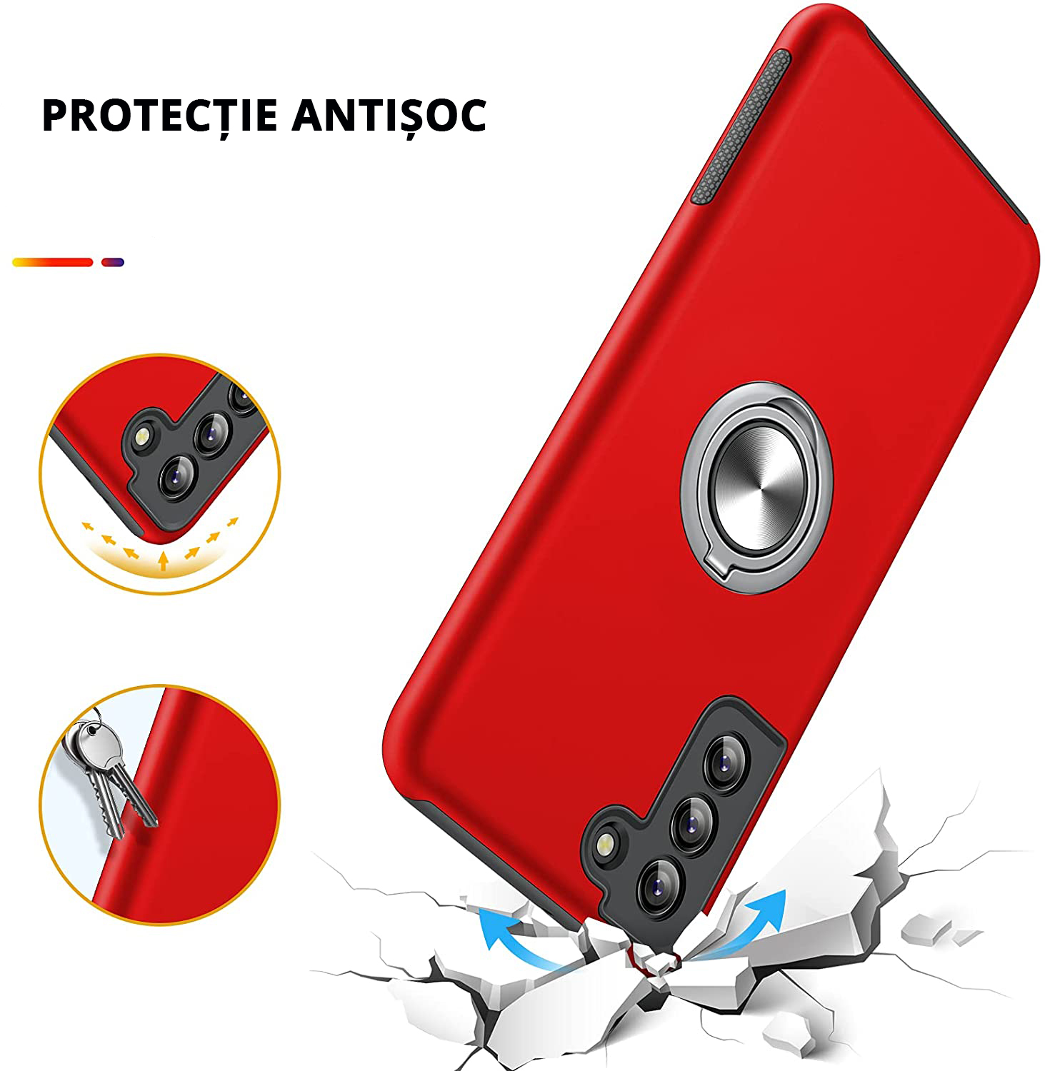 Husă pentru Samsung Galaxy S22 Plus, culoare roșu, protecție militară antișoc, protejează  telefonul