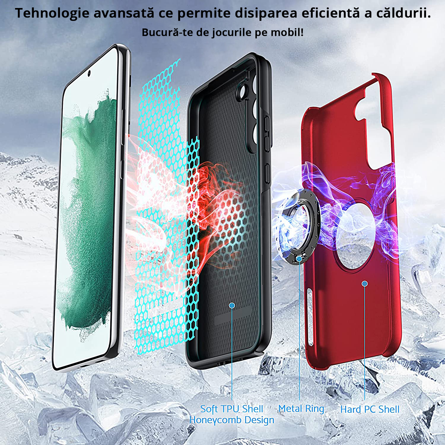 Husă pentru Samsung Galaxy S22 Plus, culoare roșu, are tehnologie ce permite disiparea căldurii