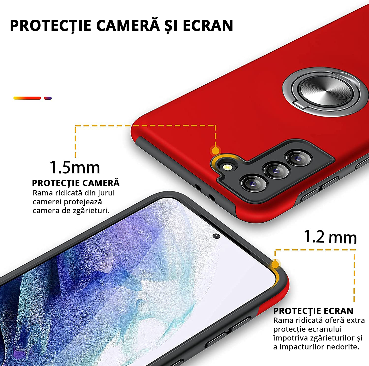 Husă pentru Samsung Galaxy S22 Plus cu protecție cameră și ecran, 2mm și 1.5mm ramă ridicată pentru protecție maximă.