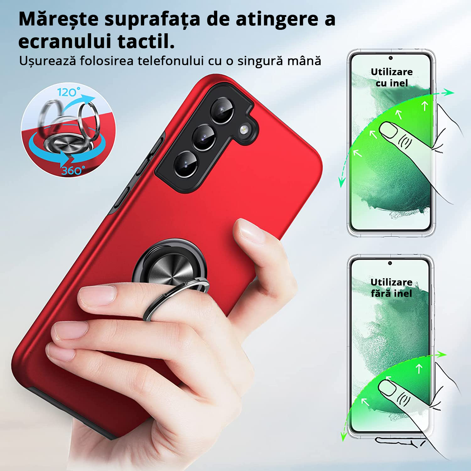 Husă pentru Samsung Galaxy S22 Plus cu inel rotativ pentru a utiliza telefonul cu o singură mână