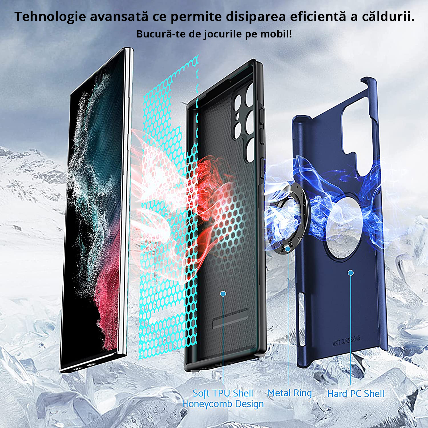 Husă pentru Samsung Galaxy S22 Ultra, culoare blue, are tehnologie ce permite disiparea căldurii