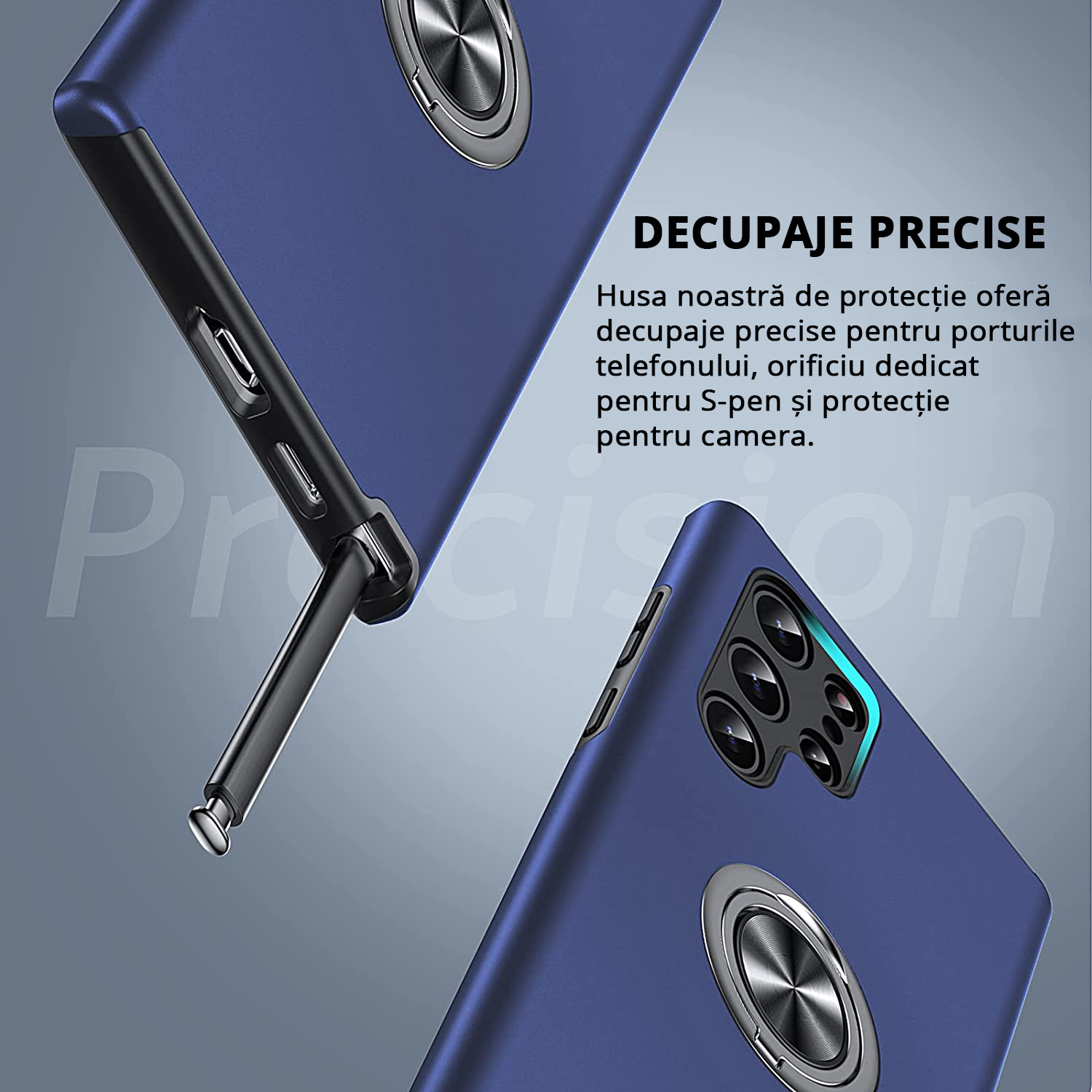 Husă pentru Samsung Galaxy S22 Ultra, culoare blue, are decupaje precise pentru porturi