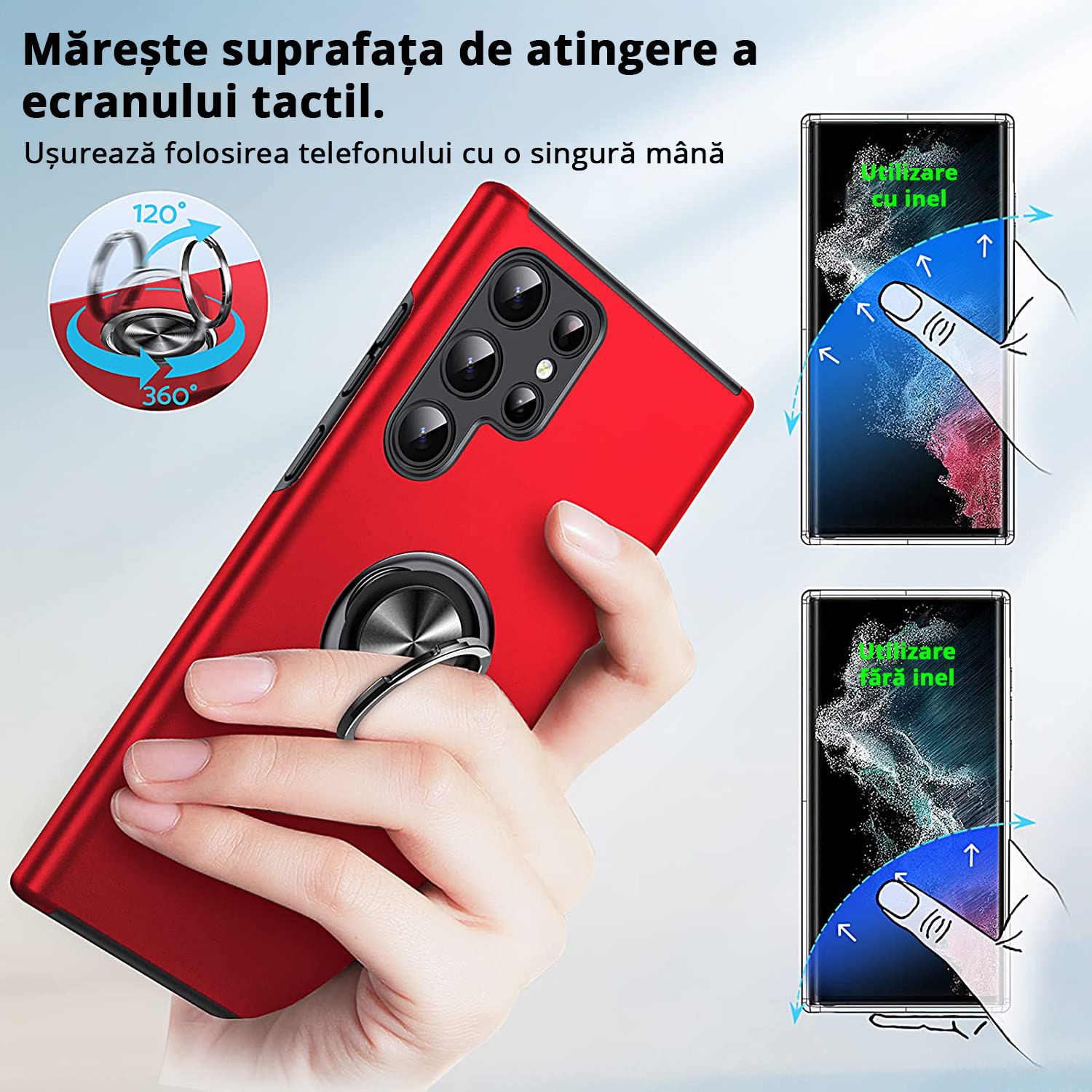 Husă pentru Samsung Galaxy S22 Ultra cu inel rotativ pentru a utiliza telefonul cu o singură mână