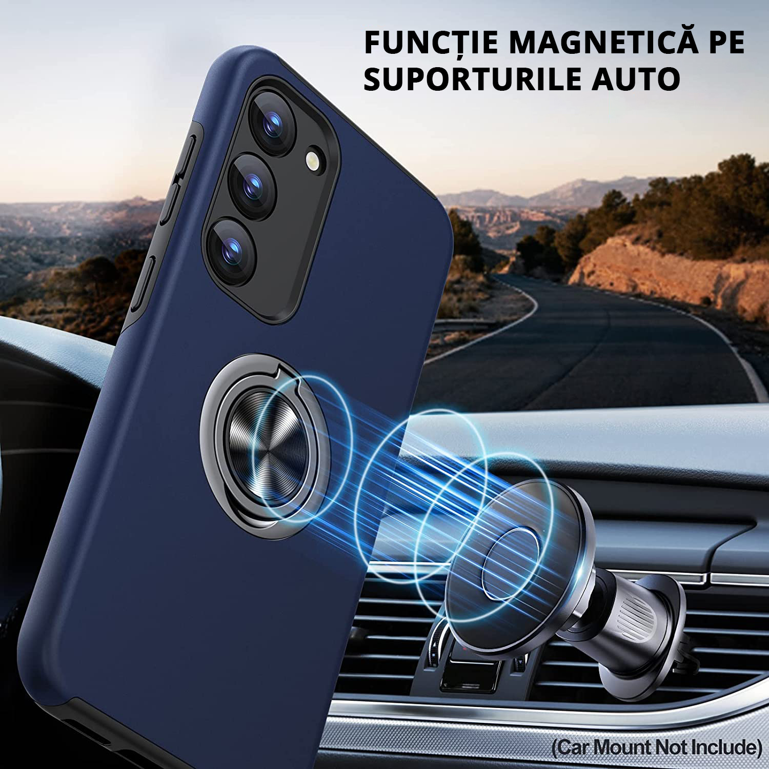 Husă pentru Samsung Galaxy S23 Plus, culoare blue, funcție magnetică pe suporturile auto