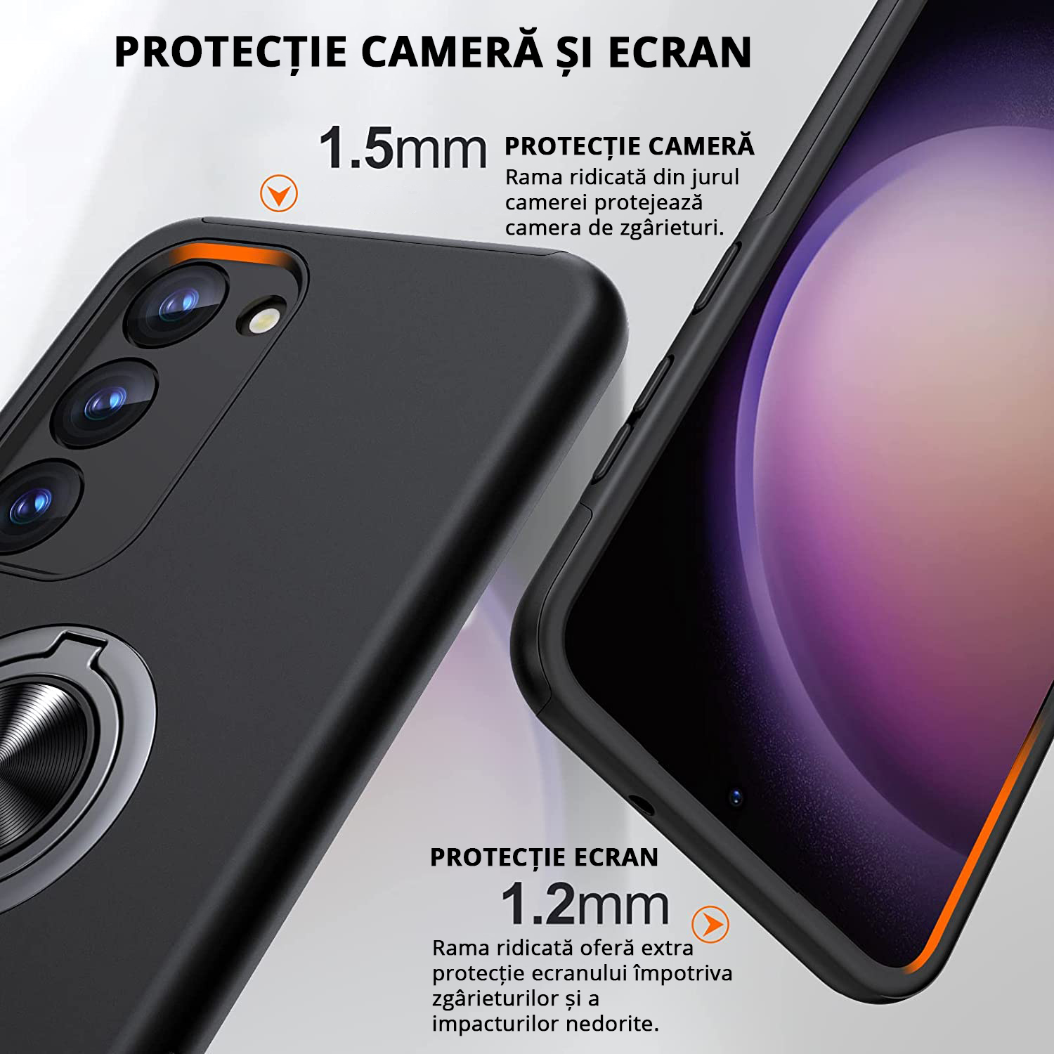 Husă pentru Samsung Galaxy S23 Plus cu protecție cameră și ecran, 2mm și 1.5mm ramă ridicată pentru protecție maximă.