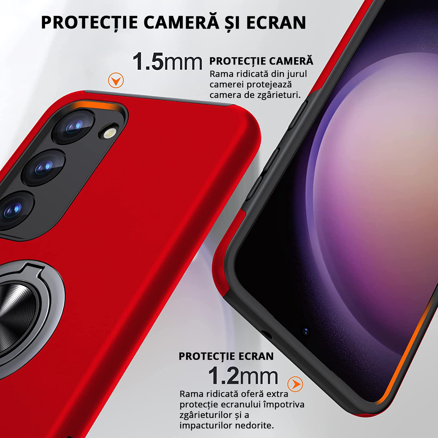 Husă pentru Samsung Galaxy S23 Plus cu protecție cameră și ecran, 2mm și 1.5mm ramă ridicată pentru protecție maximă.