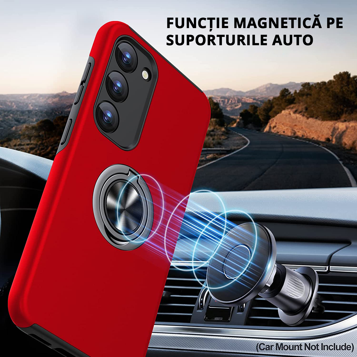 Husă pentru Samsung Galaxy S23 Plus, culoare roșu, funcție magnetică pe suporturile auto