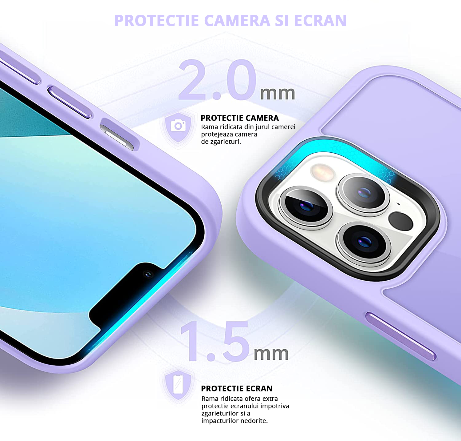 Husa MagSafe Antisoc Slim iPhone 13 Pro Max Purple cu protectie camera si ecran, 2mm si 1.5 mm rama ridicata pentru protectie maxima.