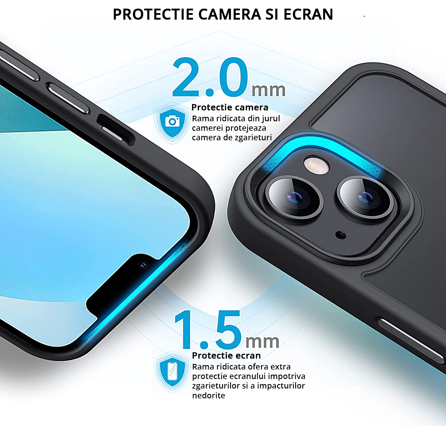 Husa MagSafe Antisoc Slim iPhone 14 Plus cu protectie camera si ecran, 2mm si 1.5 mm rama ridicata pentru protectie maxima.