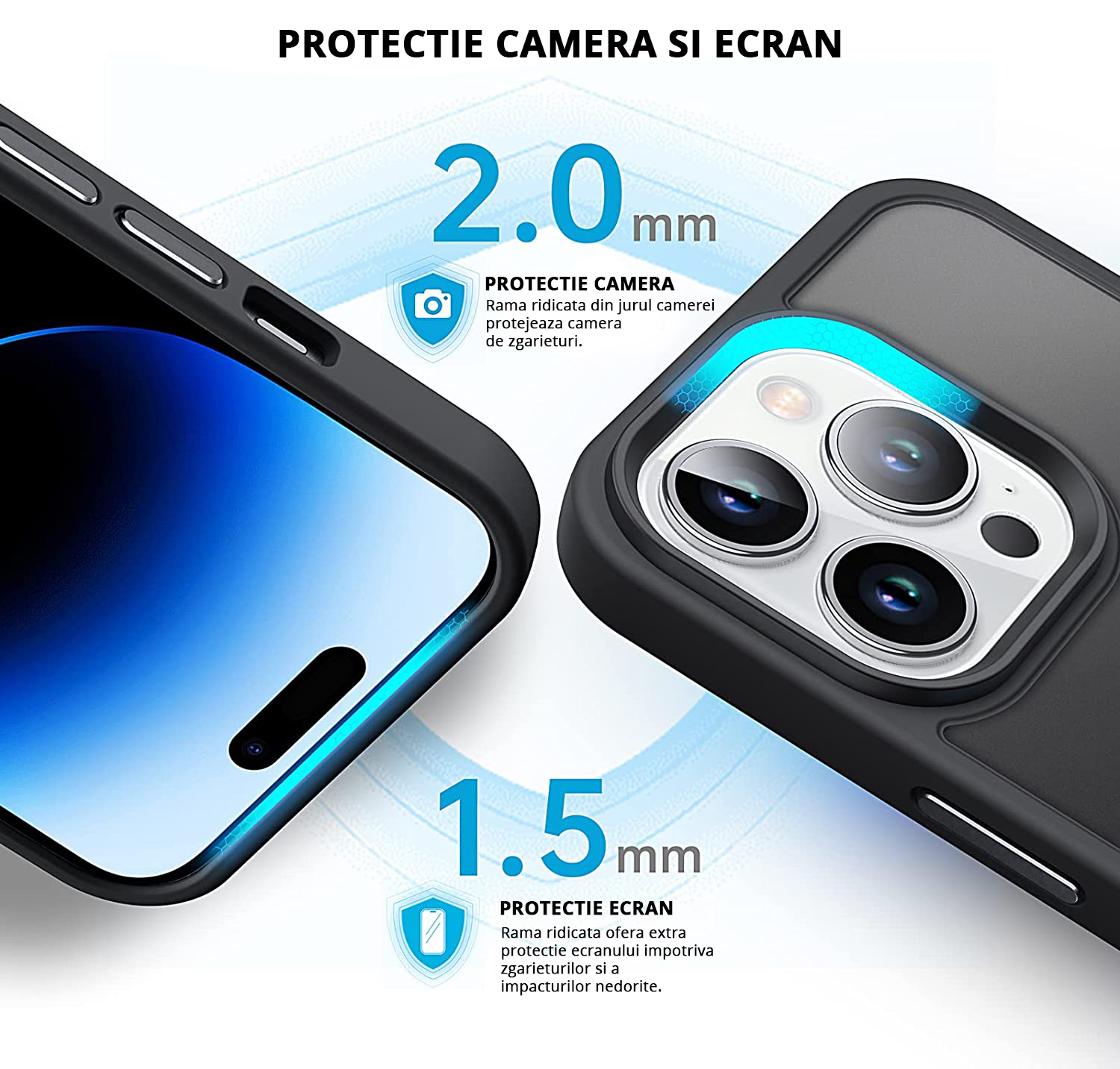 Husa MagSafe Antisoc Slim iPhone 14 Pro Max Negru cu protectie camera si ecran, 2mm si 1.5 mm rama ridicata pentru protectie maxima.