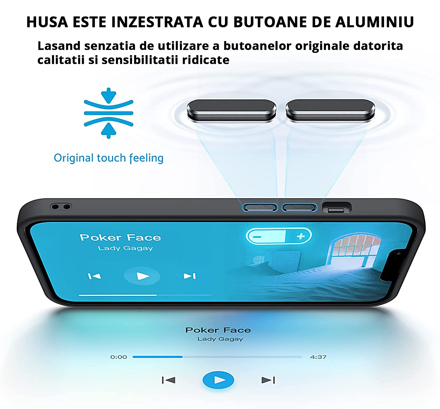 Husa MagSafe Antisoc Slim iPhone 14 Pro Max Negru cu butoane de aluminiu, utilizare si senzatie similara cu cele originale.