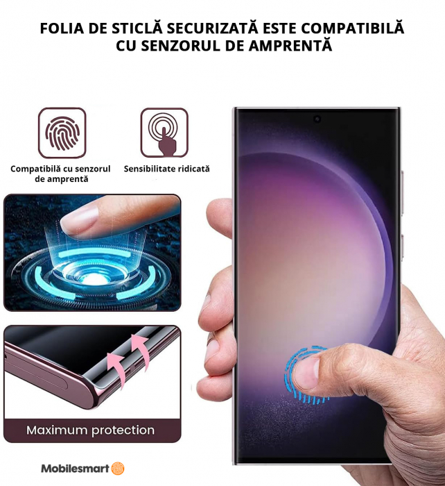 Folie de protecție Mobilesmart pentru Samsung Galaxy S23 ULTRA, sticlă securizată Full Glue [3]