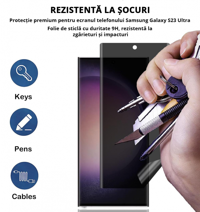 Folie de protecție Mobilesmart pentru Samsung Galaxy S23 ULTRA, sticlă securizată Privacy, Full Glue [7]