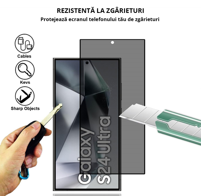 Folie de protecție Mobilesmart pentru Samsung Galaxy S24 ULTRA, sticlă securizată Privacy, Full Glue [5]