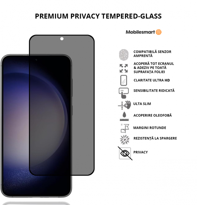 Folie de protecție Mobilesmart pentru Samsung Galaxy S23 PLUS, sticlă securizată Privacy, Full Glue [3]