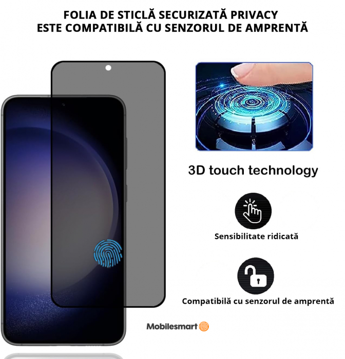 Folie de protecție Mobilesmart pentru Samsung Galaxy S23, sticlă securizată Privacy, Full Glue [5]
