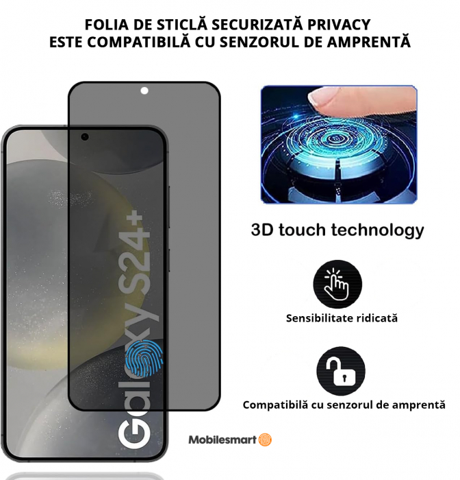 Folie de protecție Mobilesmart pentru Samsung Galaxy S24 PLUS, sticlă securizată Privacy, Full Glue [4]