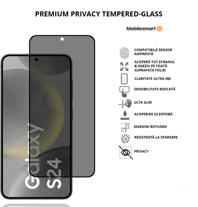 Folie de protecție Mobilesmart pentru Samsung Galaxy S24, sticlă securizată Privacy, Full Glue [2]