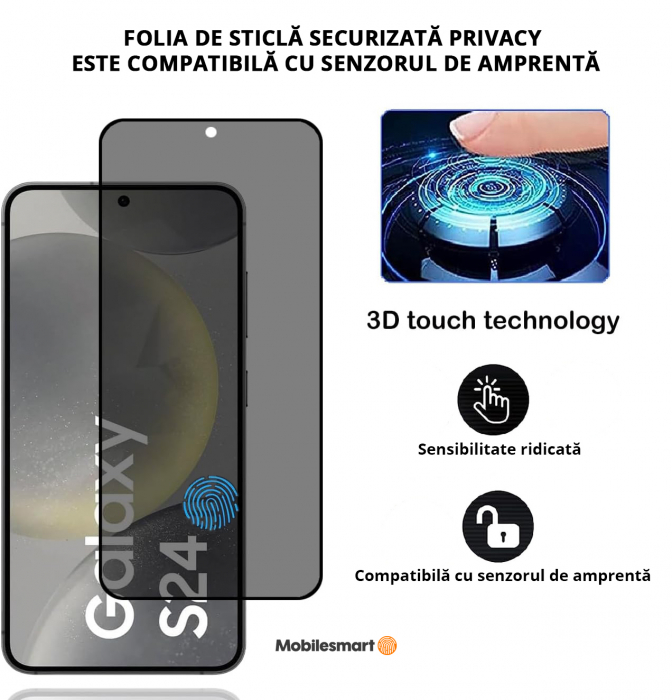 Folie de protecție Mobilesmart pentru Samsung Galaxy S24, sticlă securizată Privacy, Full Glue [4]