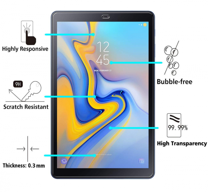 Folie protectie sticla securizata Samsung Tab A T590 / T595 (2018) 10.5'', protectie ecran, fata [8]