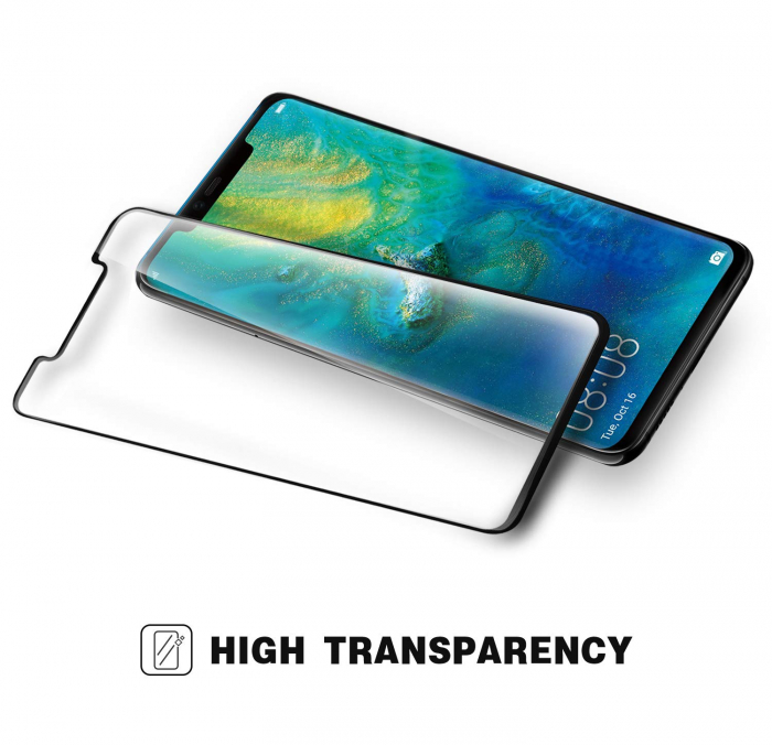 Folie sticla Huawei Mate 20 Pro, protectie ecran, fata, total transparenta, 5D, acopera tot ecranul, 0.2mm [2]