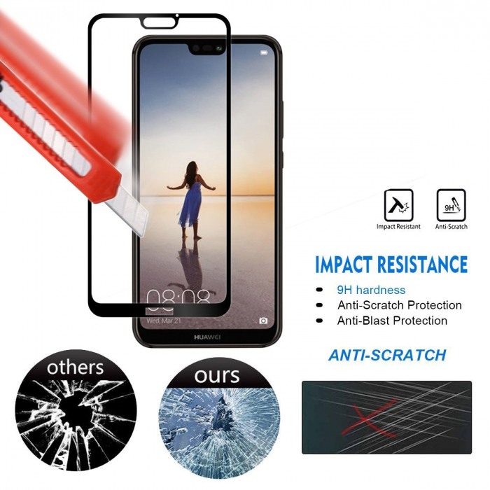 Folie sticla Huawei P20 Lite, protectie ecran, total transparenta, 5D, acopera tot ecranul, MobileSmart©, 0.2mm [4]