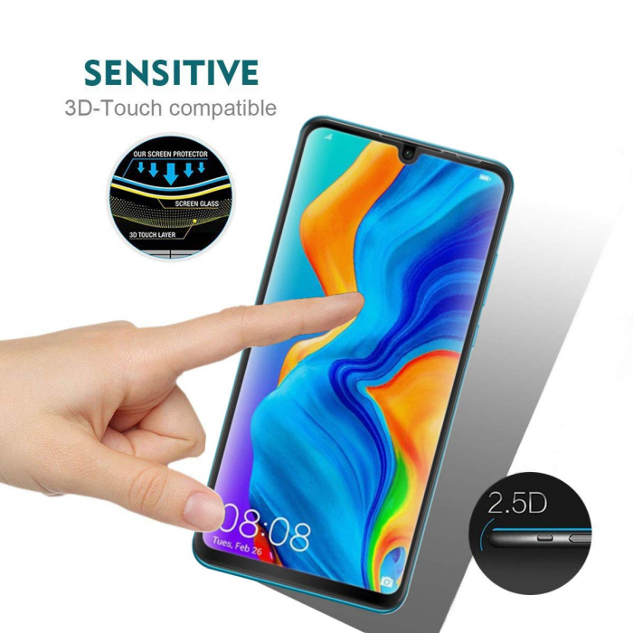 Folie sticla Huawei P30 Lite, protectie ecran tempered glass fata, 5D, acopera tot ecranul, 0.2mm [4]