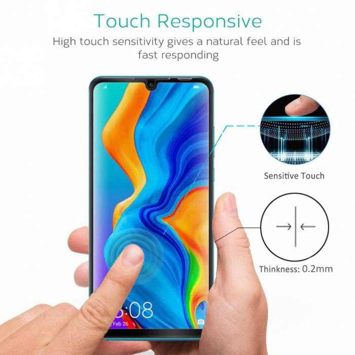 Folie sticla Huawei P30 Lite, protectie ecran tempered glass fata, 5D, acopera tot ecranul, 0.2mm [3]