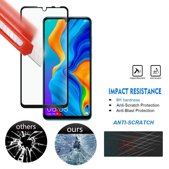 Folie sticla Huawei P30 Lite, protectie ecran tempered glass fata, 5D, acopera tot ecranul, 0.2mm [2]