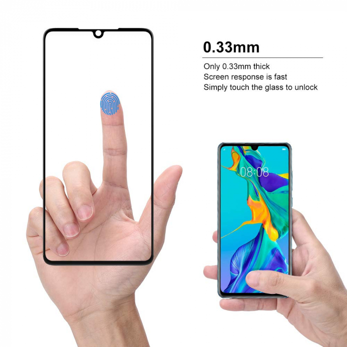 Folie sticla Huawei P30, protectie ecran tempered glass fata, 5D, acopera tot ecranul, 0.2mm [3]