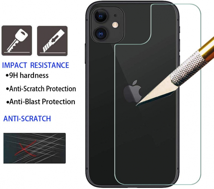 Folie sticla iPhone 11, Fata plus Spate, 5D, securizata cu rama metalica, protectie ecran si margini curbate, Negru [2]