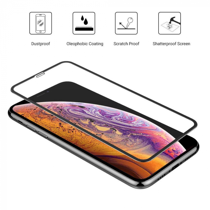 Folie sticla iPhone 11 PRO MAX, Fata plus Spate, 5D, securizata cu rama metalica, protectie ecran si margini curbate, Negru [2]