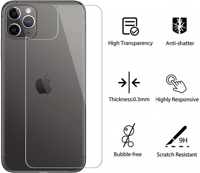 Folie sticla iPhone 11 PRO MAX, Fata plus Spate, 5D, securizata cu rama metalica, protectie ecran si margini curbate, Negru [6]