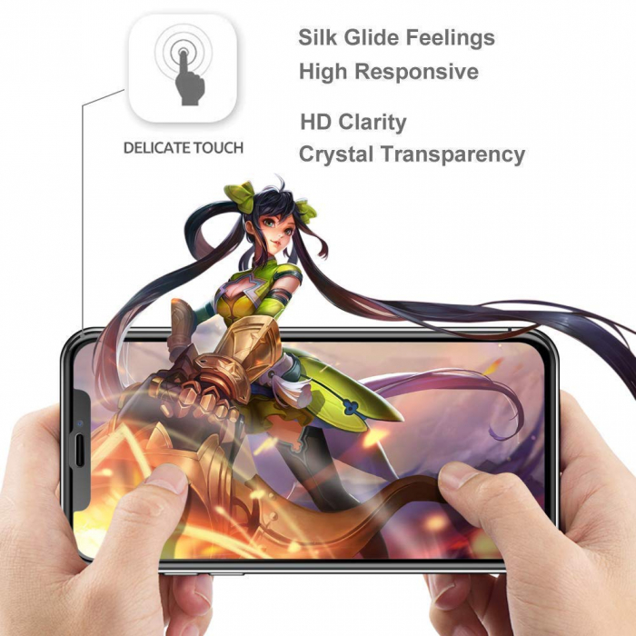 Folie sticla iPhone XS MAX, 5D, securizata cu rama metalica, protectie ecran si margini curbate, Negru [6]