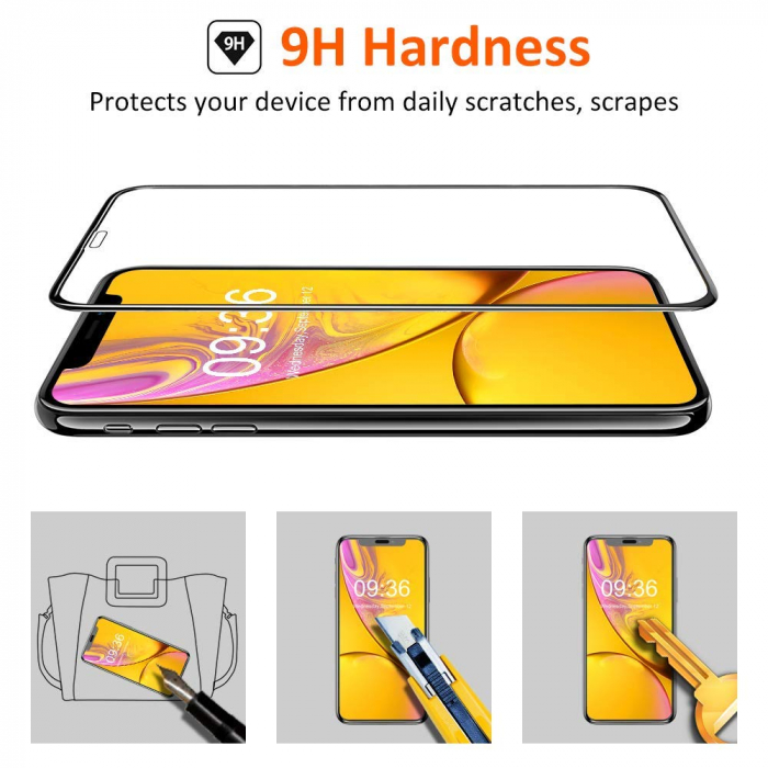 Folie sticla iPhone XR, 5D, Fata plus Spate, protectie ecran cu rama metalica, Negru, MobileSmart©, 0.2mm [2]