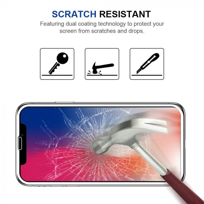 Folie sticla iPhone XS MAX, 5D, securizata cu rama metalica, protectie ecran si margini curbate, Alb [2]