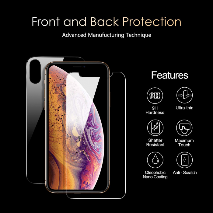 Folie sticla iPhone XS / X, Fata plus Spate, protectie ecran securizata, 0.2mm [6]