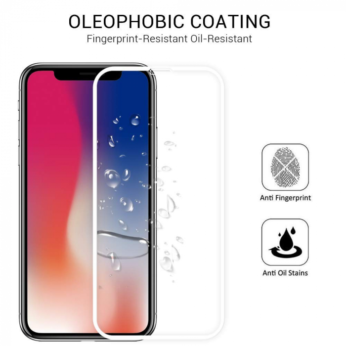 Folie sticla iPhone XS / X, Fata-Spate, 5D, sticla securizata cu rama metalica, protectie ecran, Alb, 0.2mm [2]