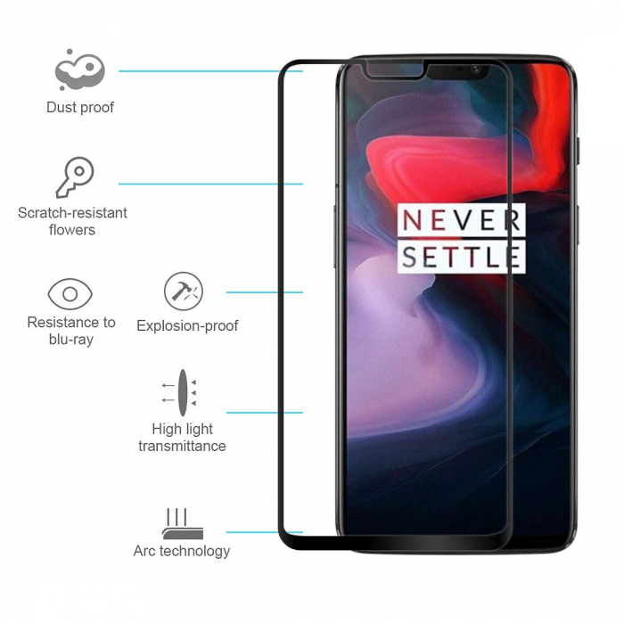 Folie sticla OnePlus 6, protectie ecran tempered glass fata, 5D, acopera tot ecranul, 0.2mm [3]