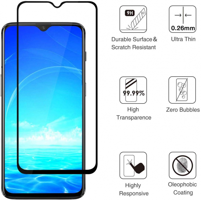 Folie sticla OnePlus 6T, protectie ecran tempered glass fata, 5D, acopera tot ecranul, 0.2mm [3]