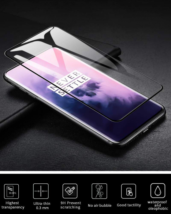 Folie sticla OnePlus 7 PRO, protectie ecran tempered glass fata, 5D, acopera tot ecranul, 0.2mm [3]