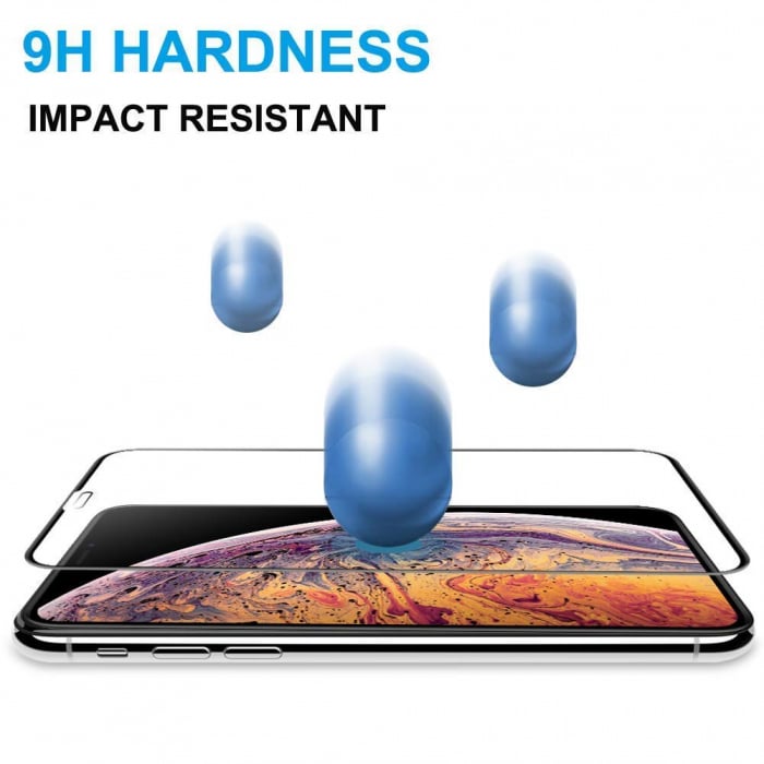 Folie sticla pentru iPhone 11 PRO, 5D, securizata cu rama metalica, protectie ecran si margini curbate, Negru [3]