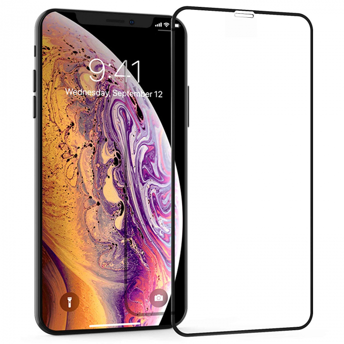 Folie sticla pentru iPhone 11 PRO, 5D, securizata cu rama metalica, protectie ecran si margini curbate, Negru [1]