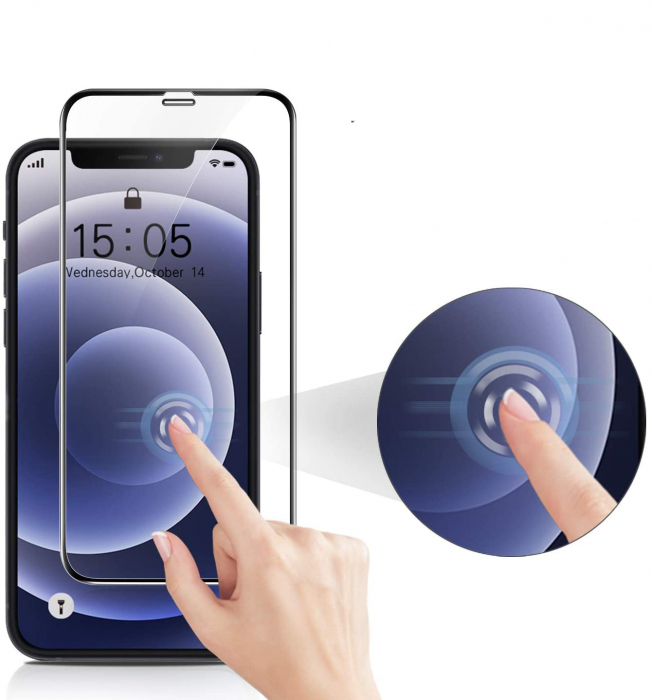 Folie sticla pentru iPhone 12 PRO MAX, 5D, securizata cu rama metalica, protectie ecran si margini curbate, Negru [3]