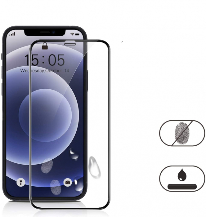Folie sticla pentru iPhone 12 PRO MAX, 5D, securizata cu rama metalica, protectie ecran si margini curbate, Negru [5]