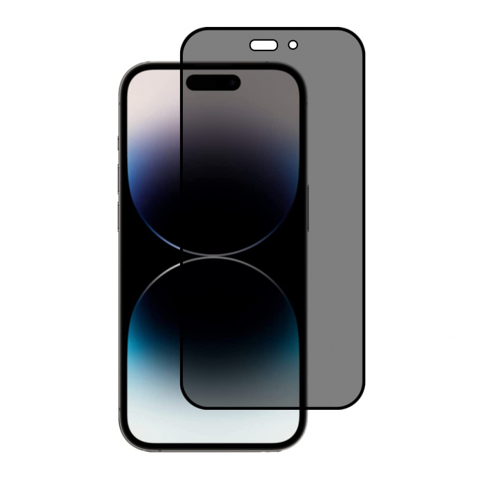 Folie sticla pentru iPhone 14 PRO, Privacy, 5D, securizata cu rama metalica, protectie ecran si margini curbate, Negru [1]