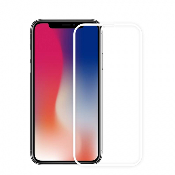 Folie sticla pentru iPhone XR, 5D, Fata plus Spate, protectie ecran cu rama metalica Alb, 0.2mm [1]