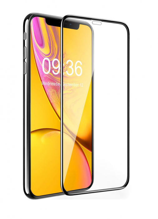 Folie sticla pentru iPhone XR, 5D, Fata plus Spate, protectie ecran cu rama metalica, Negru, MobileSmart©, 0.2mm [1]